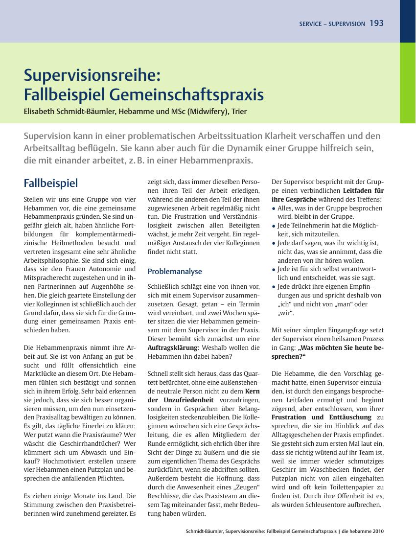 Vorschauseite 1: Supervisionsreihe: Fallbeispiel Gemeinschaftspraxis