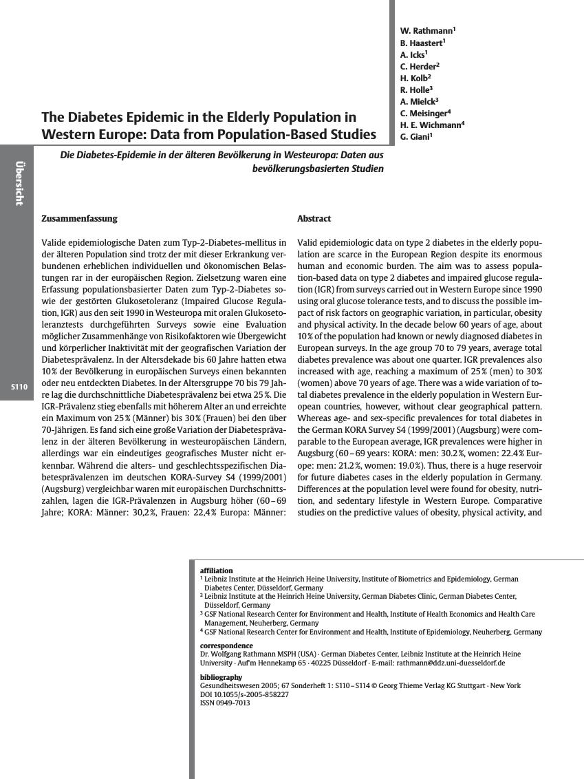 Vorschauseite 1: The Diabetes Epidemic in the Elderly Population in Western Europe: Data from Population-Based Studies
