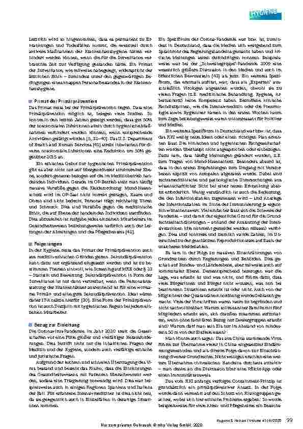 Vorschauseite 4: Diskussionsbeitrag: Primärprävention und Ethik in der Hygiene – in Corona-Zeiten