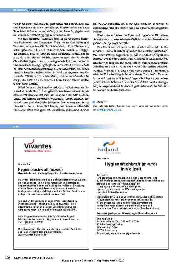 Vorschauseite 5: Diskussionsbeitrag: Primärprävention und Ethik in der Hygiene – in Corona-Zeiten