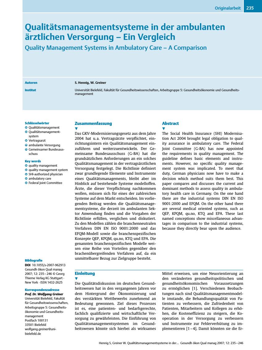 Vorschauseite 1: Qualitätsmanagementsysteme in der ambulanten ärztlichen Versorgung - Ein Vergleich