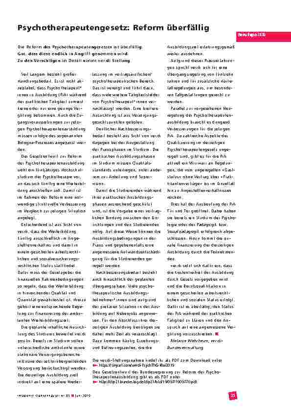 Vorschauseite 1: Psychotherapeutengesetz: Reform überfällig
