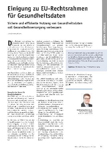 Vorschauseite 1: Einigung zum EU-Rechtsrahmen für Gesundheitsdaten