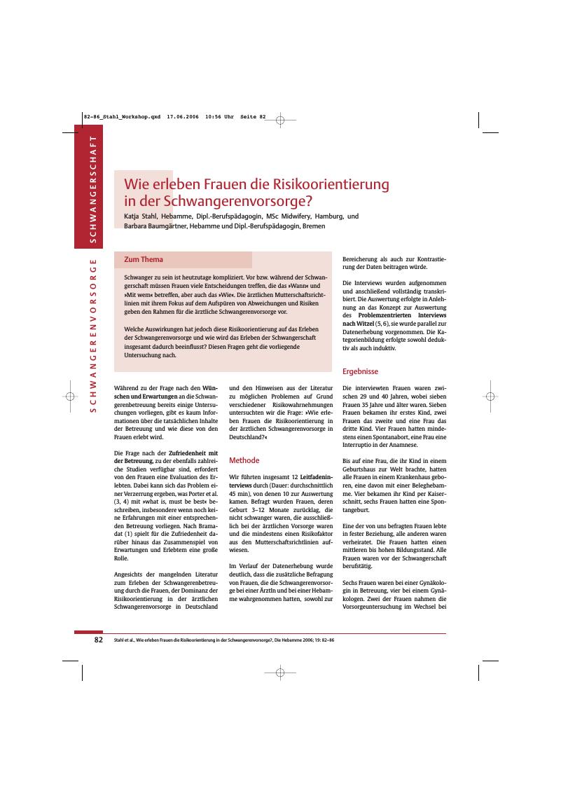 Vorschauseite 1: Wie erleben Frauen die Risikoorientierung in der Schwangerenvorsorge?