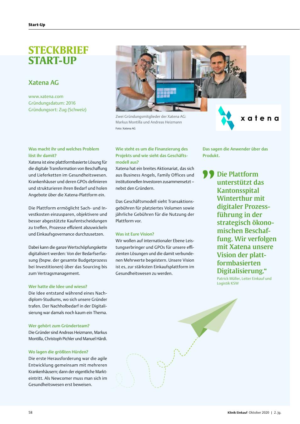 Vorschauseite 1: Steckbrief Start-up: Xatena AG