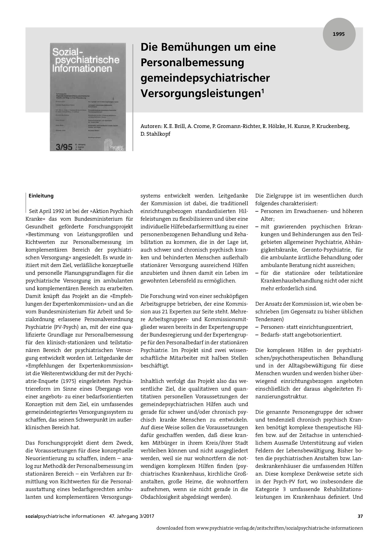 Vorschauseite 1: Die Bemühungen um eine Personalbemessung gemeindepsychiatrischer Versorgungsleistungen