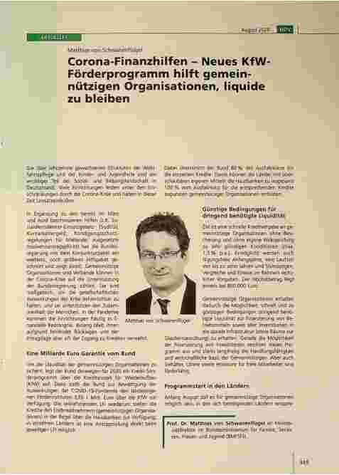 Vorschauseite 1: Corona-Finanzhilfen - Neues KfW-Förderprogramm hilft gemeinnützigen Organisationen, liquide zu bleiben.
