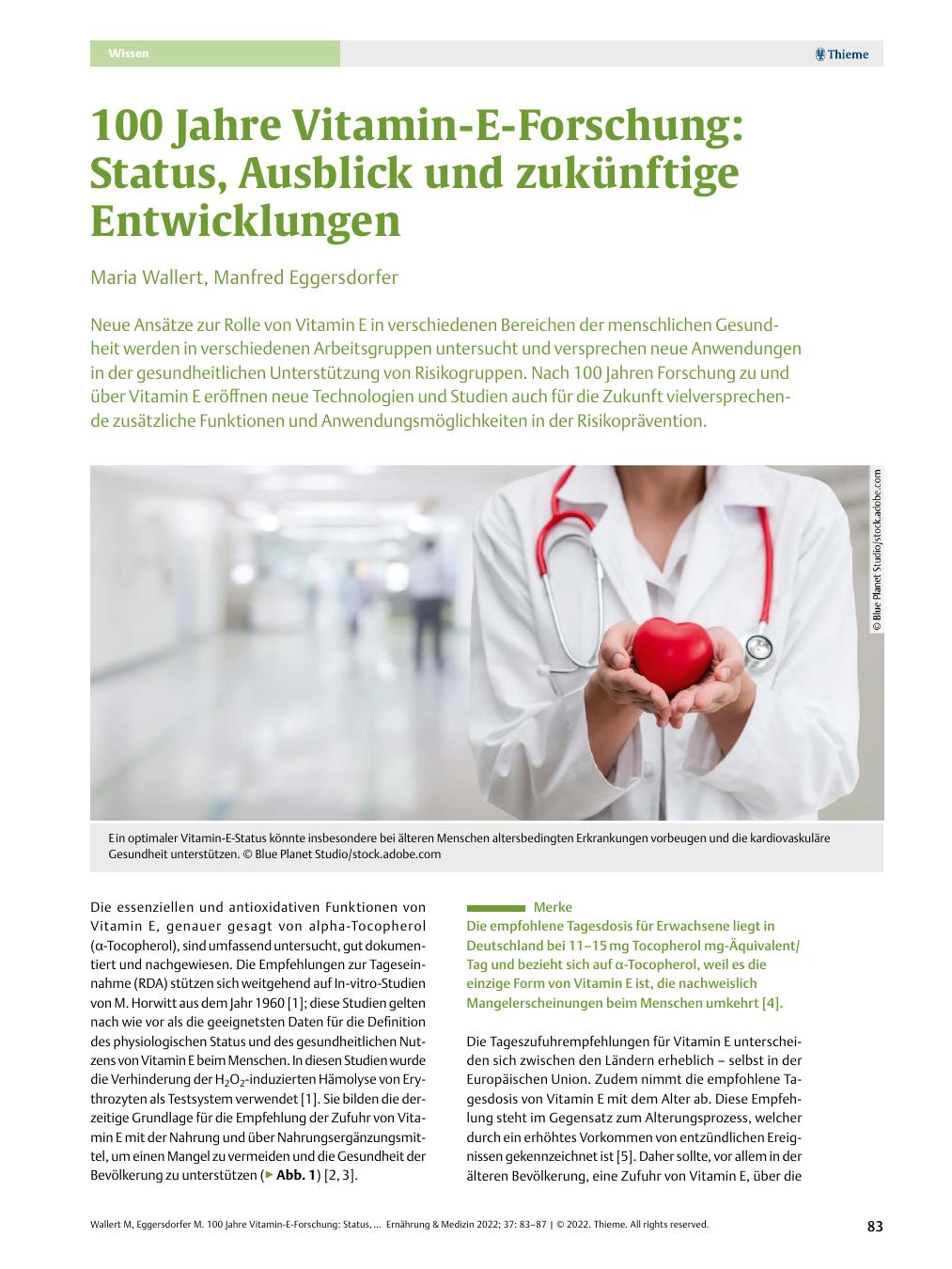 Vorschauseite 1: 100 Jahre Vitamin-E-Forschung: Status, Ausblick und zukünftige Entwicklungen