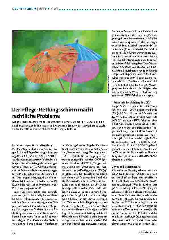 Vorschauseite 1: Der Pflege-Rettungsschirm macht rechtliche Probleme.