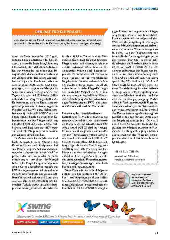 Vorschauseite 2: Der Pflege-Rettungsschirm macht rechtliche Probleme.
