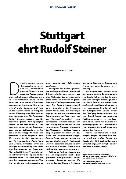 Vorschauseite 1: Stuttgart ehrt Rudolf Steiner
