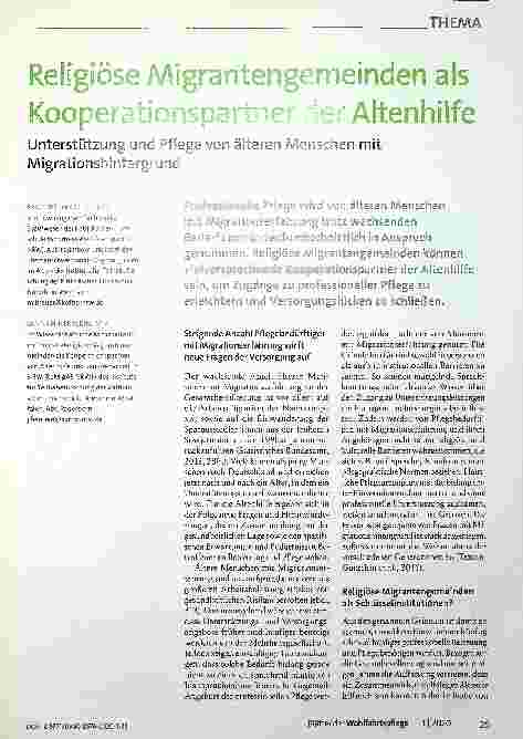 Vorschauseite 1: Religiöse Migrantengemeinden als Kooperationspartner der Altenhilfe