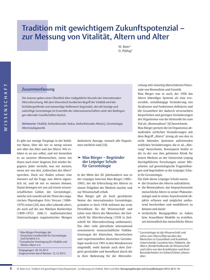 Vorschauseite 1: Tradition mit gewichtigem Zukunftspotenzial – zur Messung von Vitalität, Altern und Alter