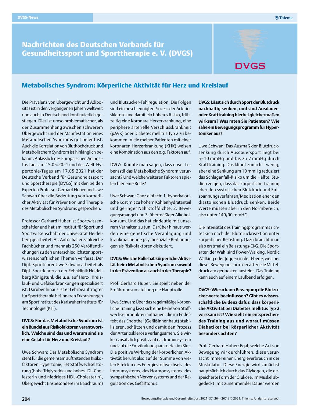 Vorschauseite 1: Metabolisches Syndrom: Körperliche Aktivität für Herz und Kreislauf