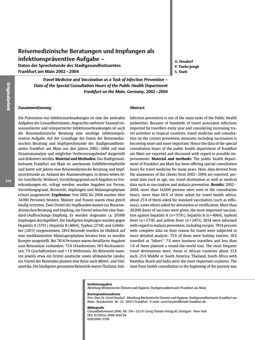Vorschauseite 1: Reisemedizinische Beratungen und Impfungen als infektionspräventive Aufgabe