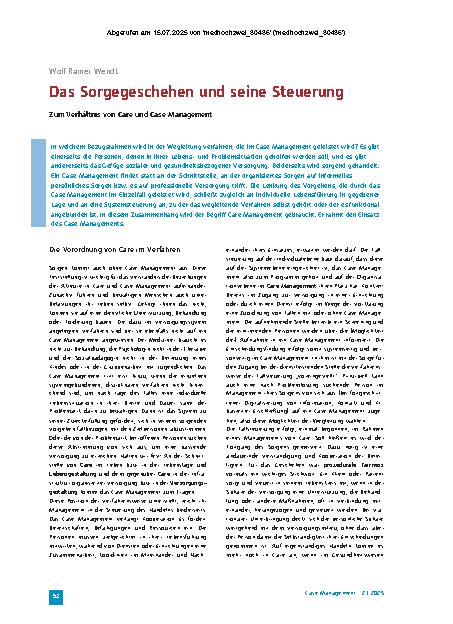 Vorschauseite 1: Das Sorgegeschehen und seine Steuerung Zum Verhältnis von Care und Case Management