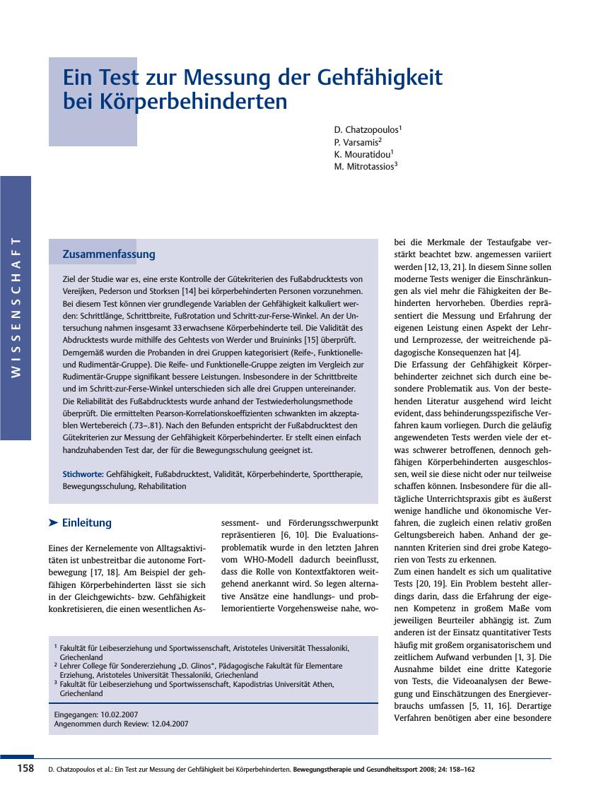 Vorschauseite 1: Ein Test zur Messung der Gehfähigkeit bei Körperbehinderten