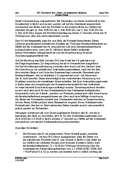 Vorschauseite 2: IV. Beamtenrecht Arbeitszeit bei mehrtägiger Dienstreise