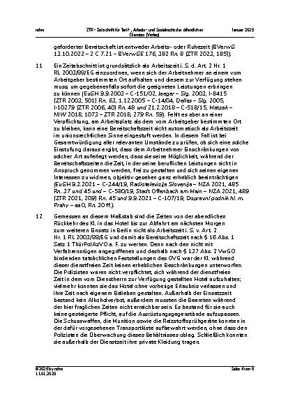 Vorschauseite 4: IV. Beamtenrecht Arbeitszeit bei mehrtägiger Dienstreise