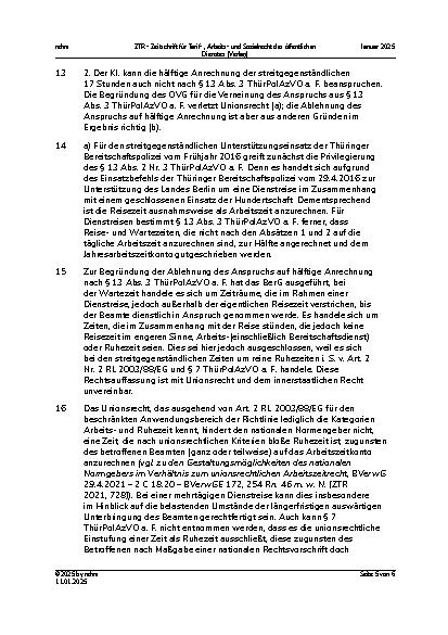 Vorschauseite 5: IV. Beamtenrecht Arbeitszeit bei mehrtägiger Dienstreise