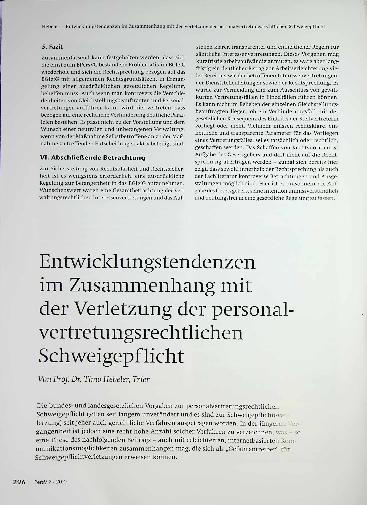 Vorschauseite 1: Entwicklungstendenzen im Zusammenhang mit der Verletzung der personalvertretungsrechtlichen Schweigepflicht