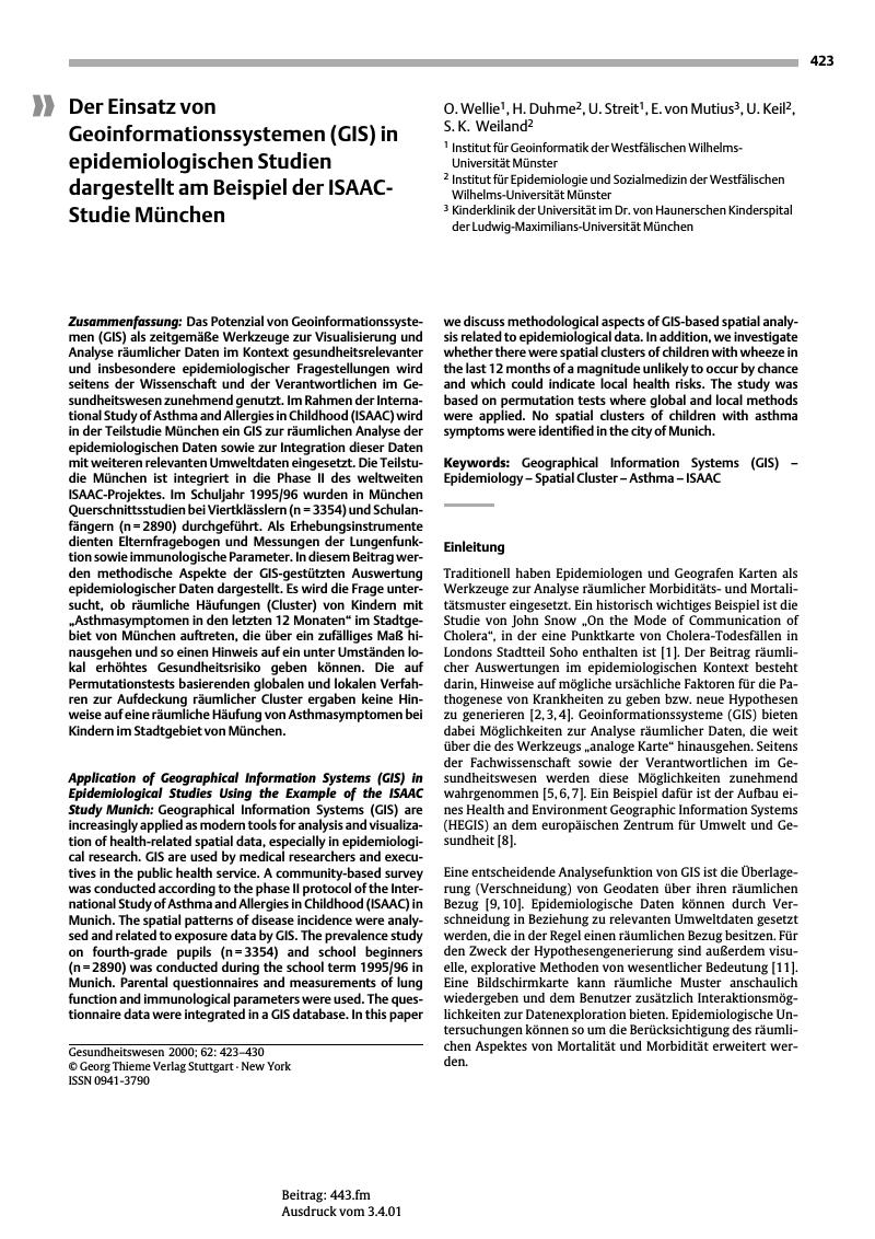 Vorschauseite 1: Der Einsatz von Geoinformationssystemen (GIS) in epidemiologischen Studien dargestellt am Beispiel der ISAAC-Studie München