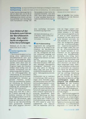 Vorschauseite 1: Zum Widerruf der Erlaubnis zum Führen der Berufsbezeichnung - hier: mehrfache strafgerichtliche Verurteilungen