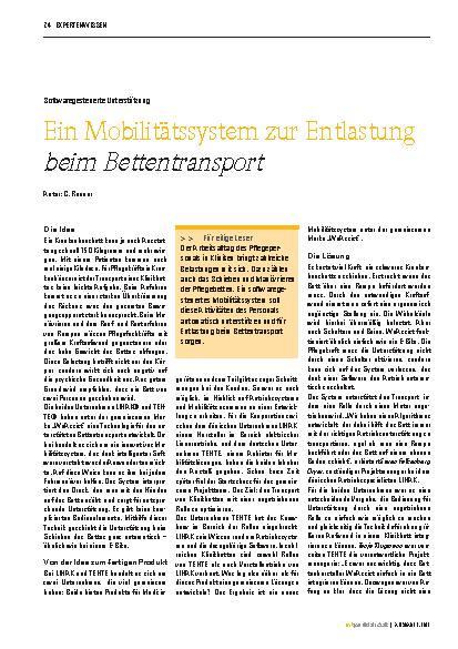 Vorschauseite 1: Ein Mobilitätssystem zur Entlastung beim Bettentransport