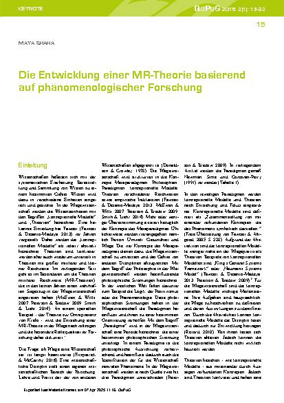 Vorschauseite 1: Die Entwicklung einer MR-Theorie basierend auf phänomenologischer Forschung