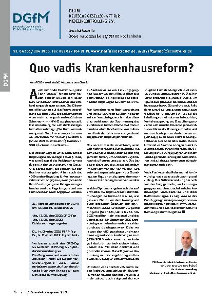 Vorschauseite 1: Quo vadis Krankenhausreform?