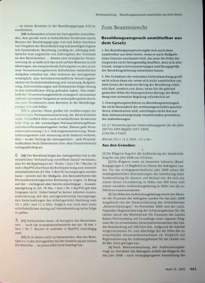 Vorschauseite 1: Zum Beamtenrecht Besoldungsanspruch unmittelbar aus dem Gesetz