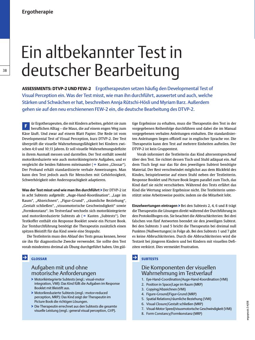 Vorschauseite 1: Assessments: DTVP-2 und FEW-2 – Ein altbekannter Test in deutscher Bearbeitung