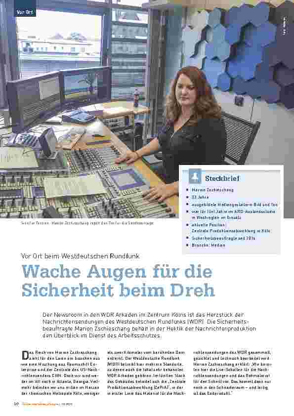 Vorschauseite 1: Vor Ort beim Westdeutschen Rundfunk wachen Augen für die Sicherheit beim Dreh.