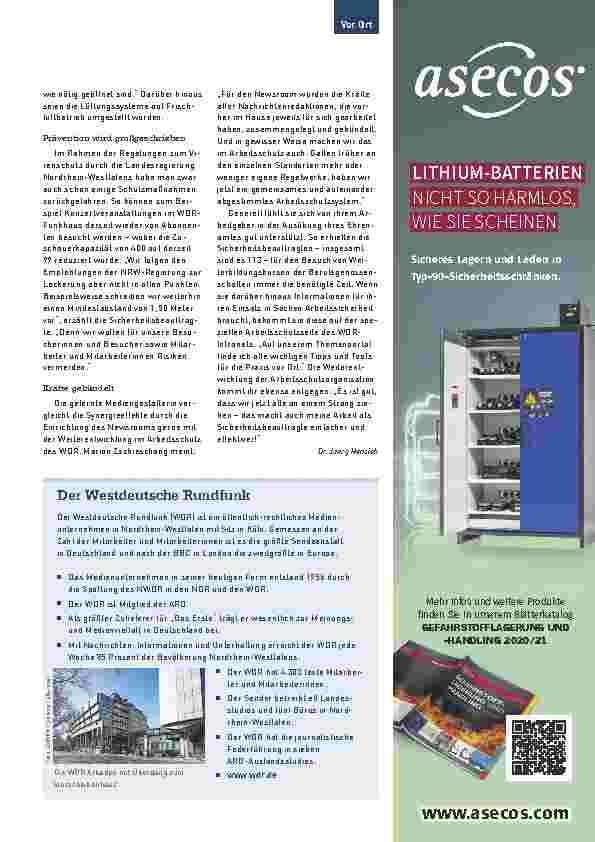 Vorschauseite 4: Vor Ort beim Westdeutschen Rundfunk wachen Augen für die Sicherheit beim Dreh.