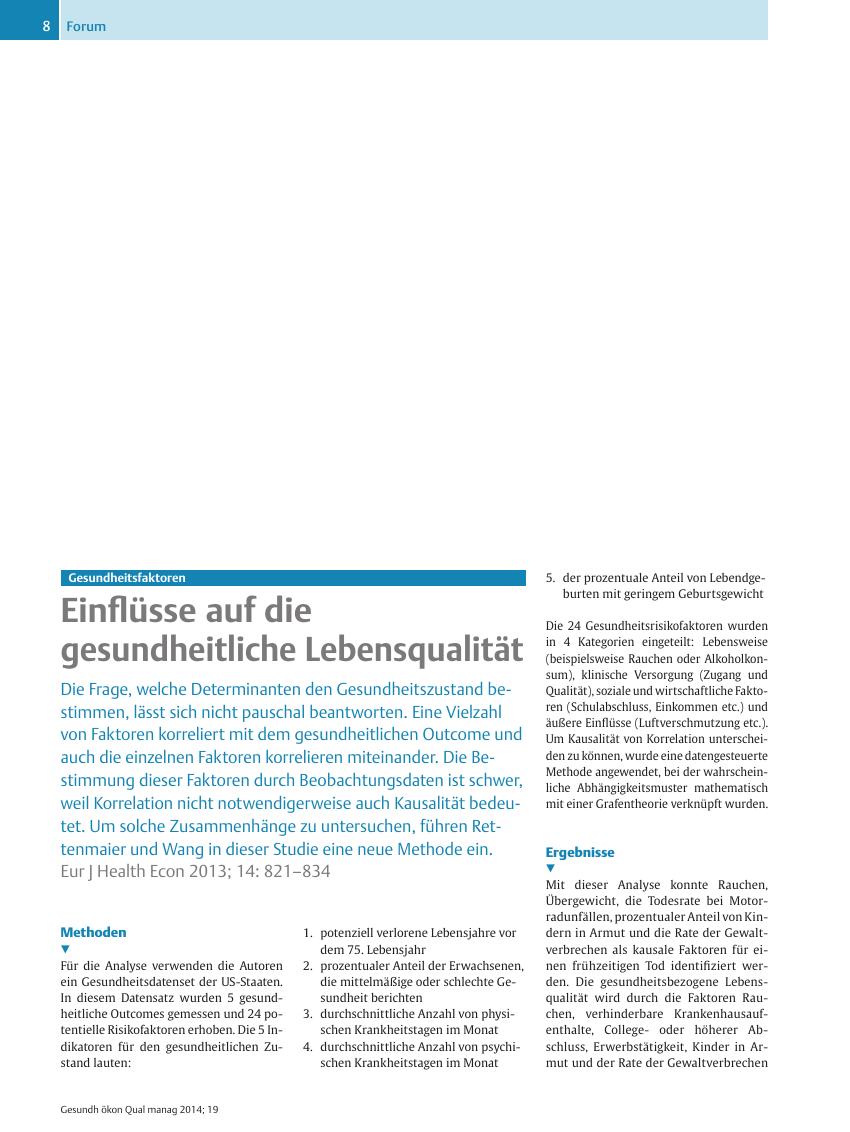 Vorschauseite 1: Gesundheitsfaktoren ? Einflüsse auf die gesundheitliche Lebensqualität