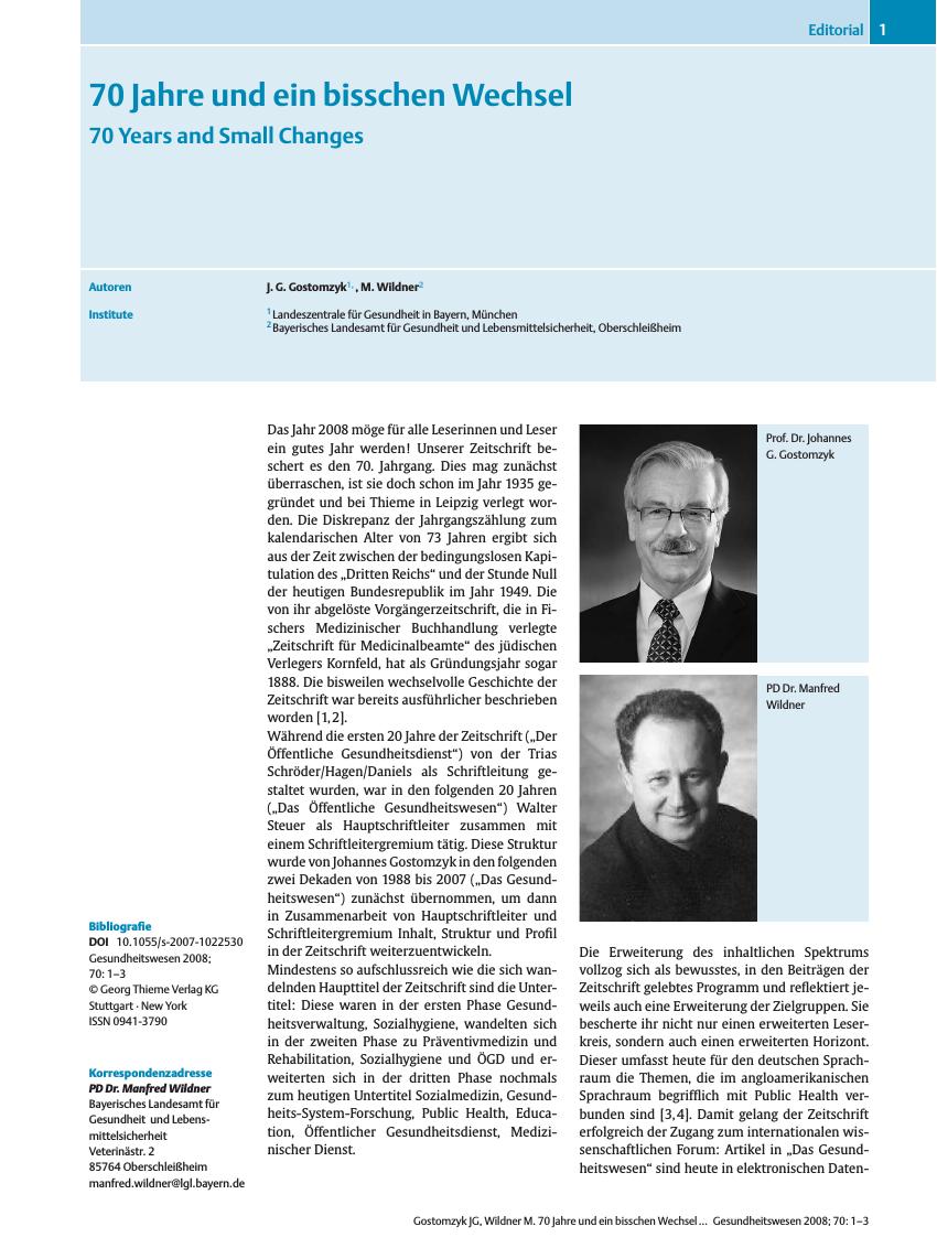 Vorschauseite 1: 70 Jahre und ein bisschen Wechsel