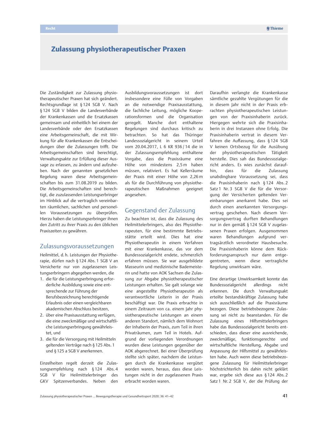 Vorschauseite 1: Zulassung physiotherapeutischer Praxen