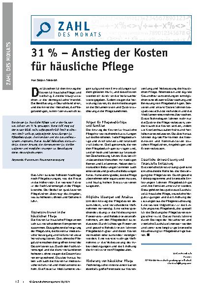 Vorschauseite 1: 31 % – Anstieg der Kosten für häusliche Pflege