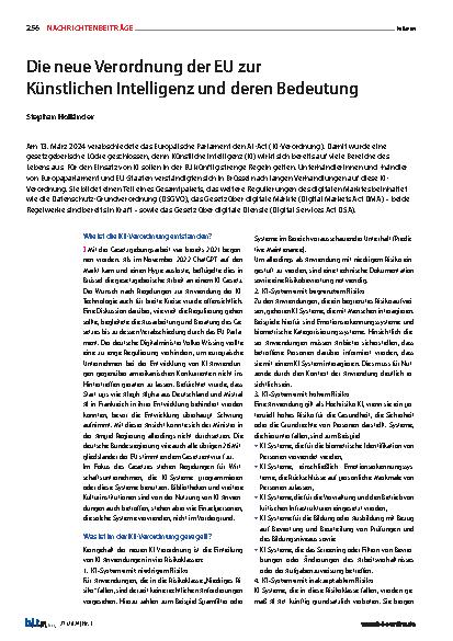 Vorschauseite 1: Die neue Verordnung der EU zur Künstlichen Intelligenz und deren Bedeutung