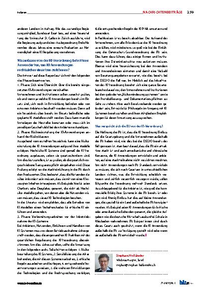 Vorschauseite 4: Die neue Verordnung der EU zur Künstlichen Intelligenz und deren Bedeutung