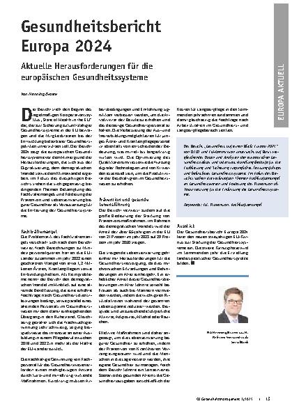 Vorschauseite 1: Gesundheitsbericht Europa 2024: Aktuelle Herausforderungen für die europäischen Gesundheitssysteme