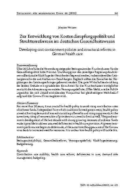 Vorschauseite 1: Zur Entwicklung von Kostendämpfungspolitik und Strukturreformen im deutschen Gesundheitswesen