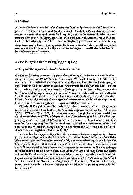 Vorschauseite 2: Zur Entwicklung von Kostendämpfungspolitik und Strukturreformen im deutschen Gesundheitswesen
