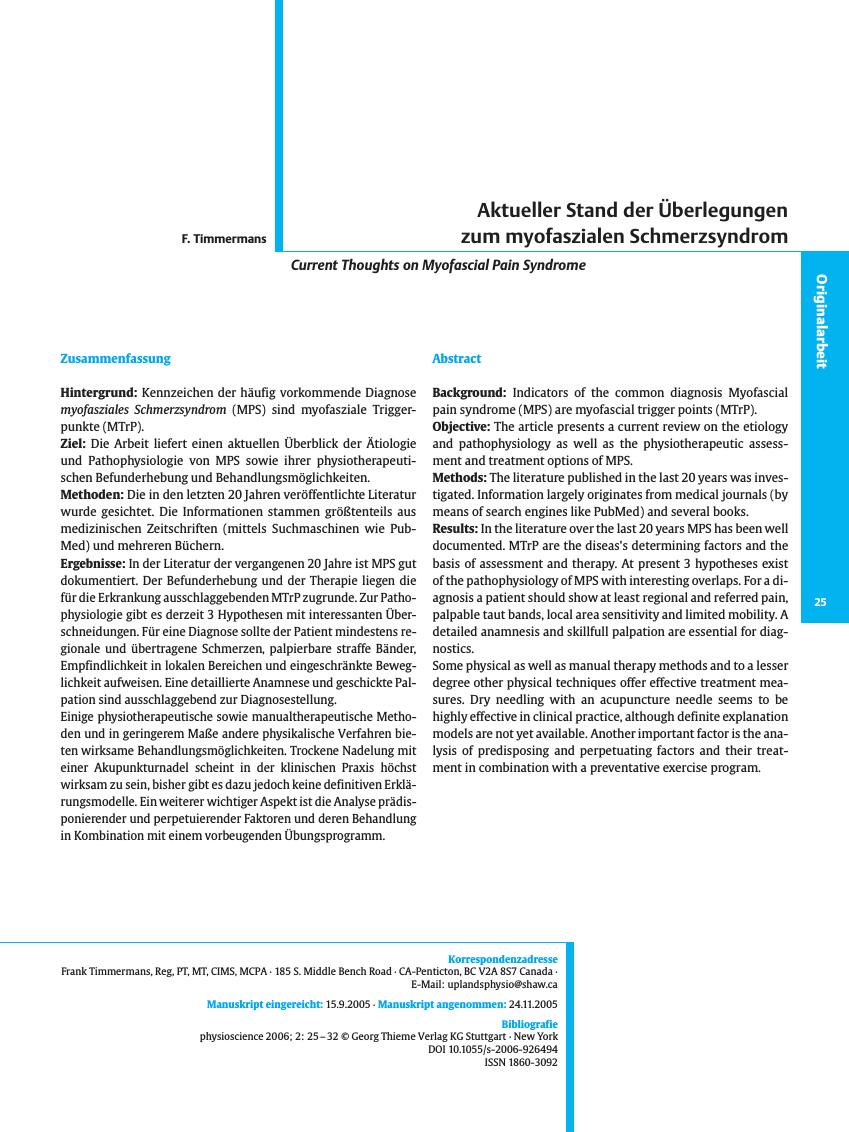Vorschauseite 1: Aktueller Stand der Überlegungen zum myofaszialen Schmerzsyndrom