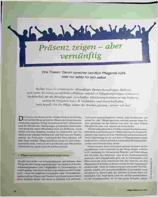 Vorschauseite 1: Präsenz zeigen - aber vernünftig Drei Thesen: Darum sprechen beruflich Pflegende nicht oder nur selten für sich selbst