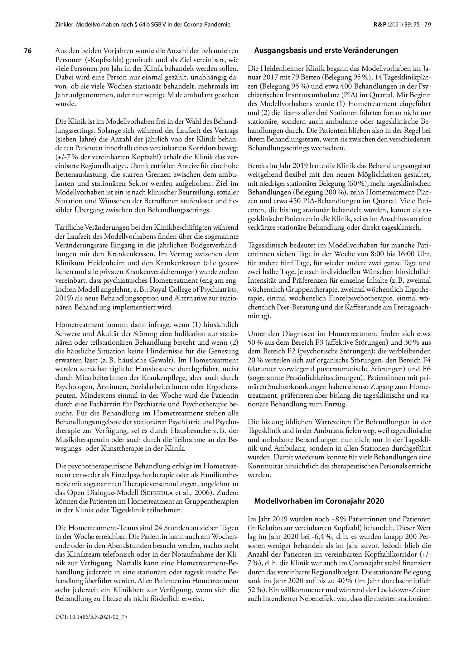 Vorschauseite 2: Modellvorhaben nach § 64 b SGB V in der Corona-Pandemie: Versorgung, Struktur und Zwangsmaßnahmen
