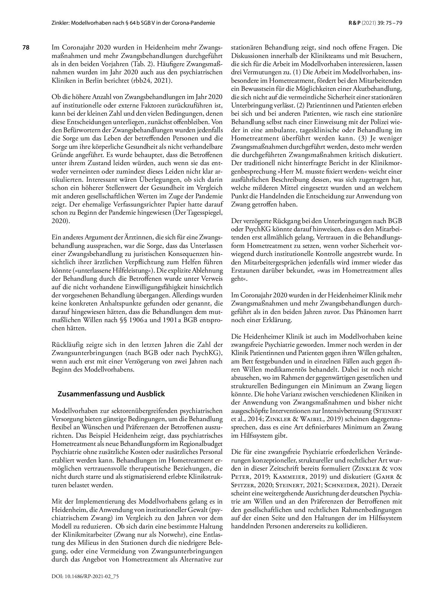 Vorschauseite 4: Modellvorhaben nach § 64 b SGB V in der Corona-Pandemie: Versorgung, Struktur und Zwangsmaßnahmen