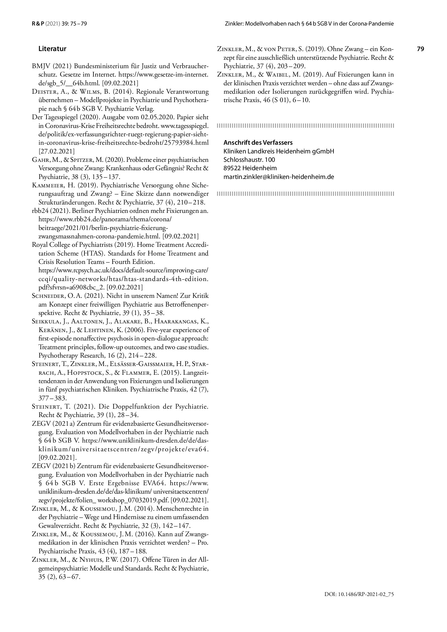 Vorschauseite 5: Modellvorhaben nach § 64 b SGB V in der Corona-Pandemie: Versorgung, Struktur und Zwangsmaßnahmen