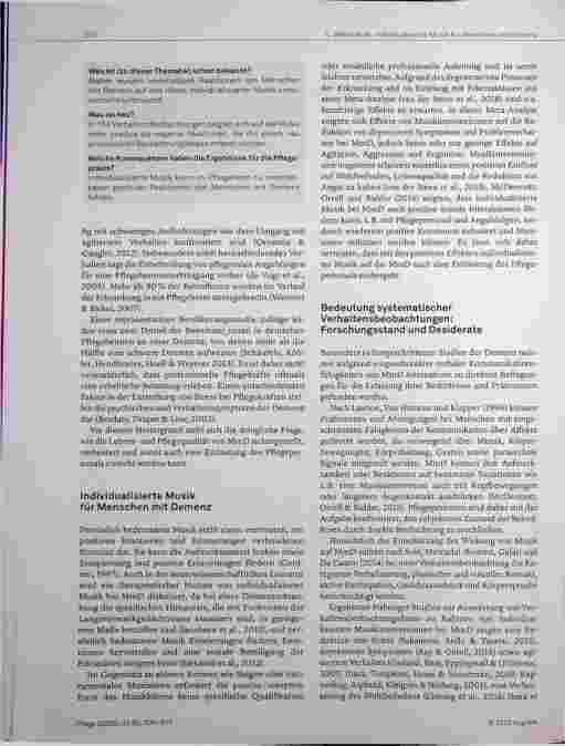 Vorschauseite 2: Unmittelbare Reaktionen von Menschen mit Demenz auf individualisierte Musik: Analyse von Verhaltensbeobachtungen im Pflegeheim.