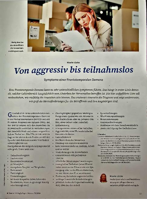 Vorschauseite 1: Von aggressiv bis teilnahmslos: Symptome einer Frontotemporalen Demenz